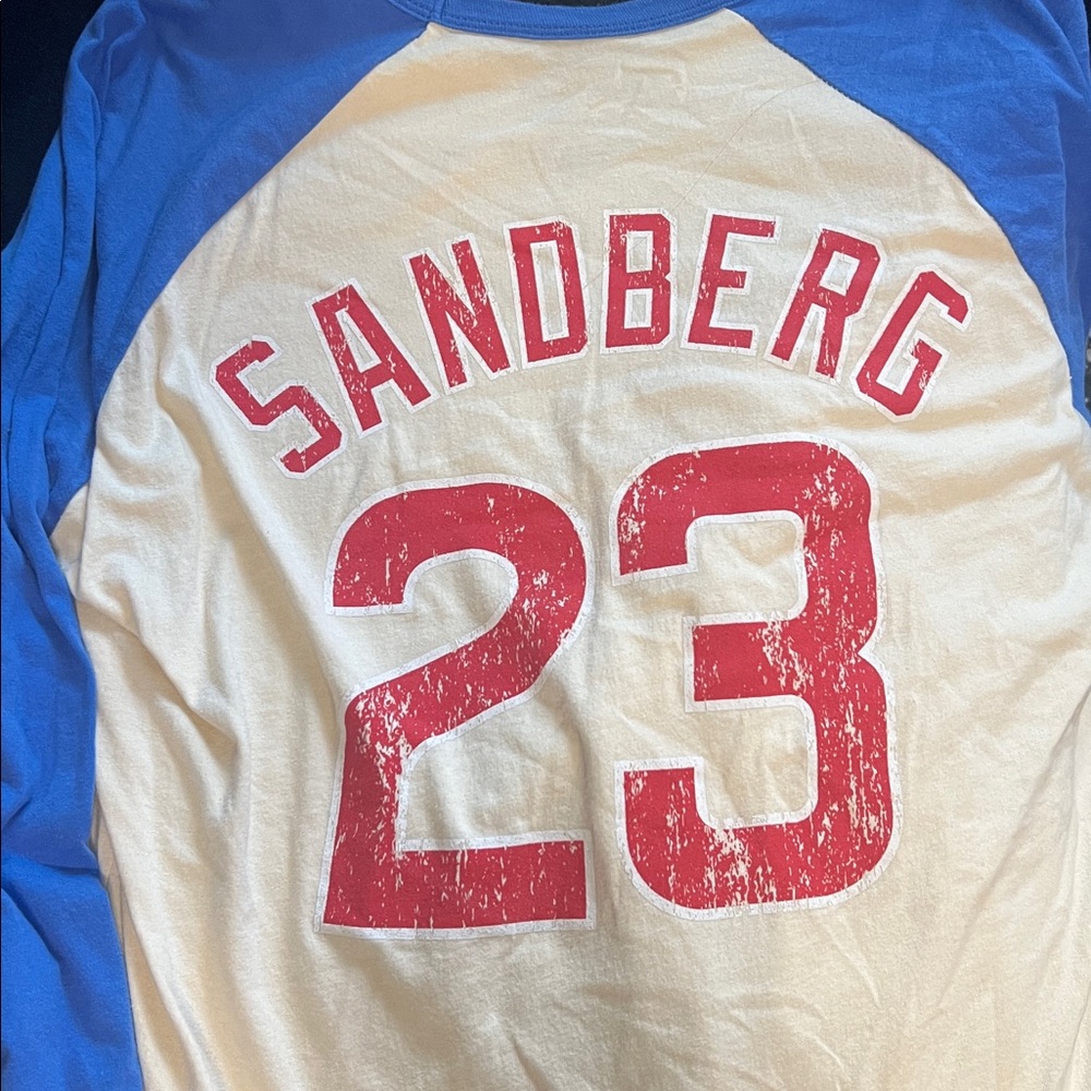 Cubs # 23 Sandberg Blue and White Long Sleeve Tee